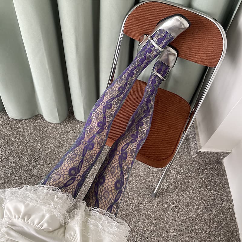 Italian Two-Tone Jacquard Lace Sexy Girl Tights Niche Designer Runway Style Stockings for Women