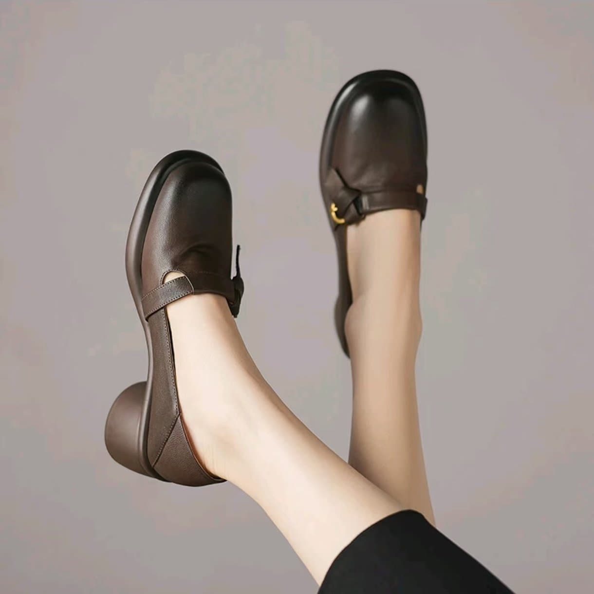 2024 Autumn New Versatile Soft Sole Retro Chunky Heel Platform British Style Single Shoes Slip-On Chunky Heel Loafers Women
