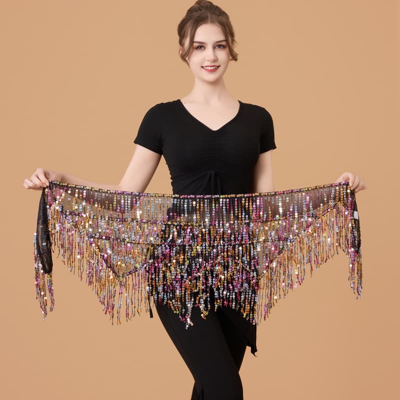 New Belly Dance Performance Costume Sequins Fringe Practice Set