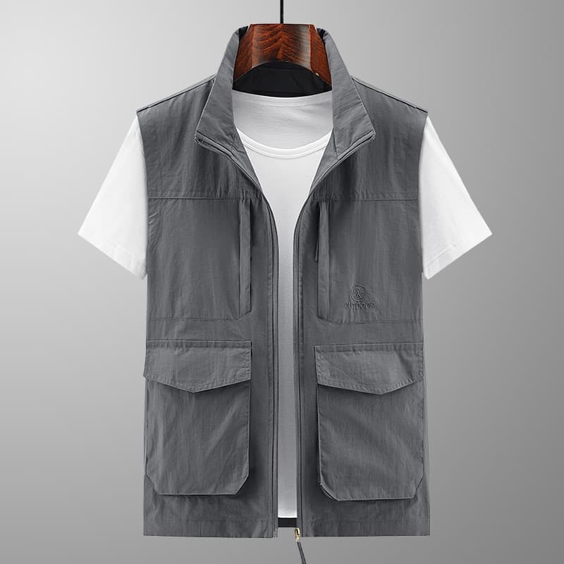 Spring Summer Hooded Vest Men Middle-Aged Elderly Outdoor Multi-Pocket Photographer Fishing Quick-Dry Vest Loose Plus Size Waistcoat