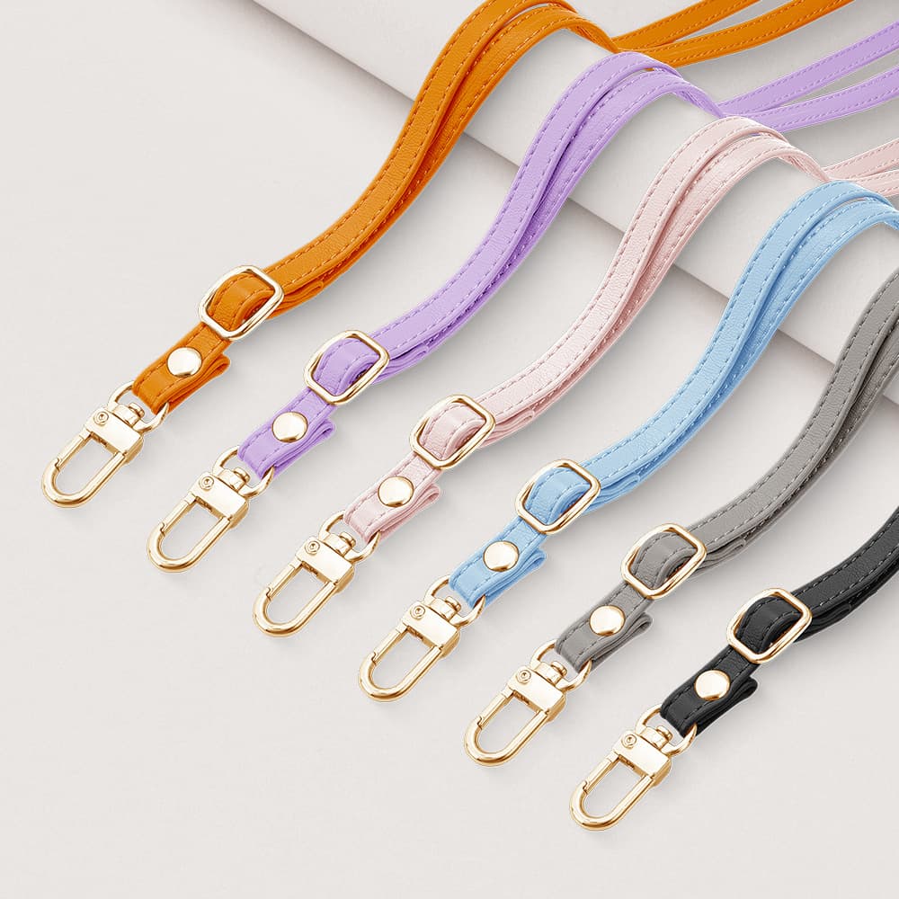 Simple solid color shoulder strap PU leather lanyard crossbody mobile phone holster long rope adjustable metal buckle mobile phone lanyard