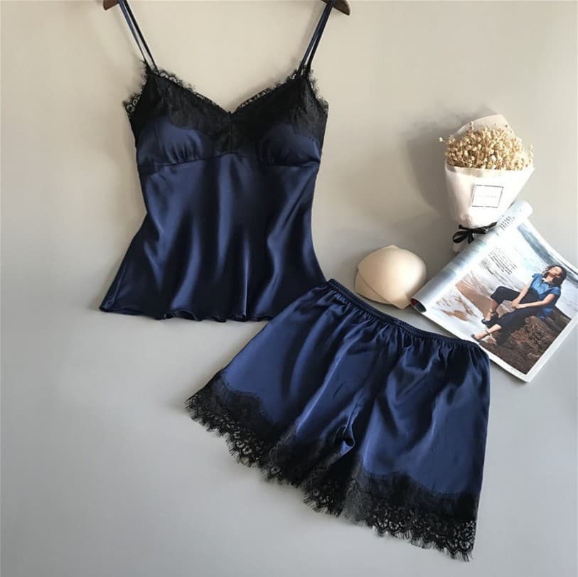 European and American Lingerie Set with Camisole Dress, Black Sexy Ice Silk Temptation, Factory Wholesale Drop Shipping