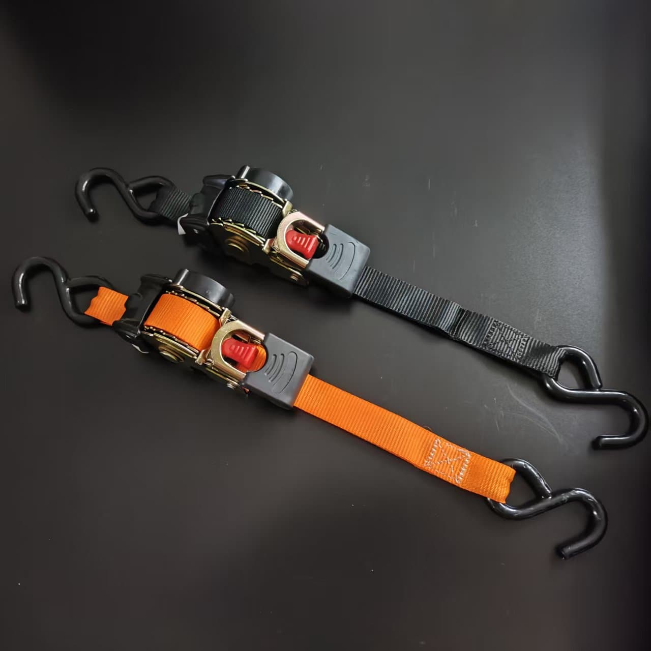 Auto-Retracting Ratchet Tie-Down Straps for Motorcycle, Boat, Polyester Auto-Tightening Straps