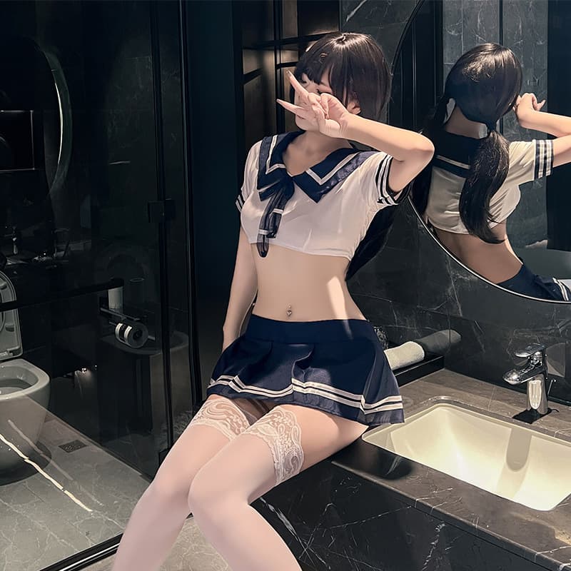 Sexy Lingerie Set, Passionate QQNY, Pure and Soft Girl Outfit, JK Uniform Temptation, No-Need-to-Remove Short Skirt Set, Alluring