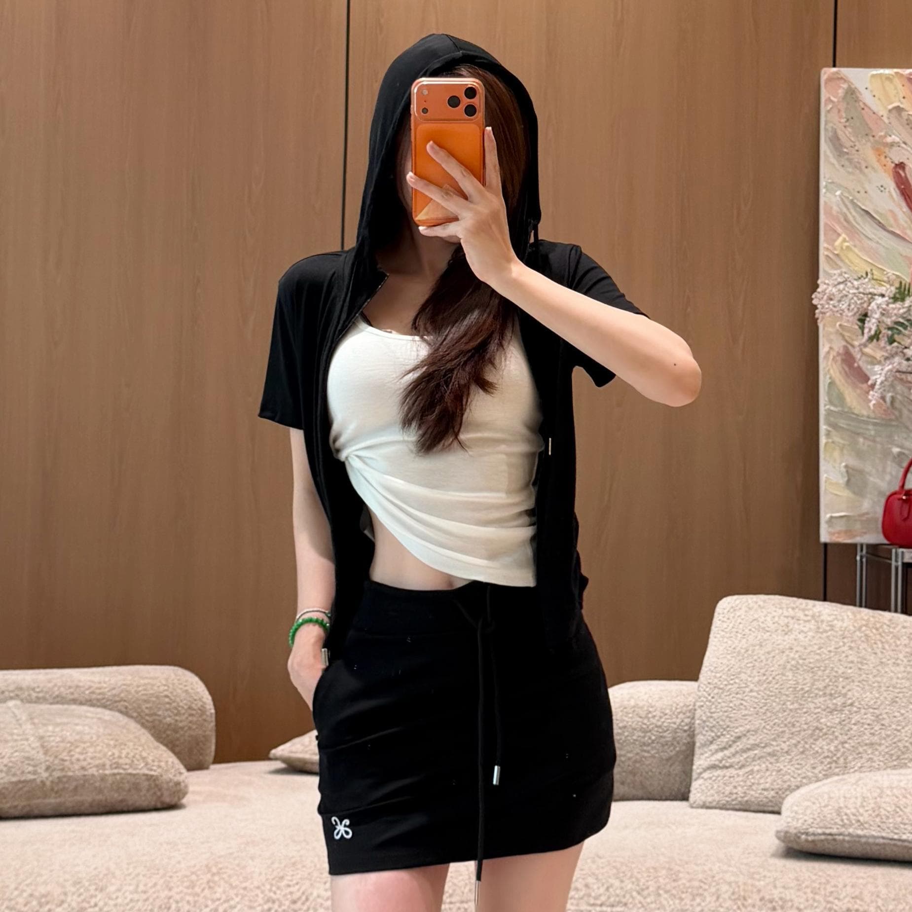 Sexy Fitted Waist-Enhancing Top and Vest Inner Layer Nanyou High-End Soft Three-Piece Set Summer A-Line Skirt