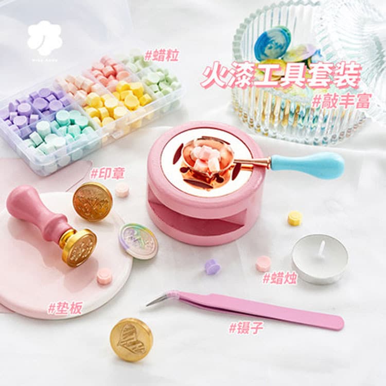 Retro fire paint seal set nine-piece set fire paint wax grain handle spoon envelope seal seal fire paint seal