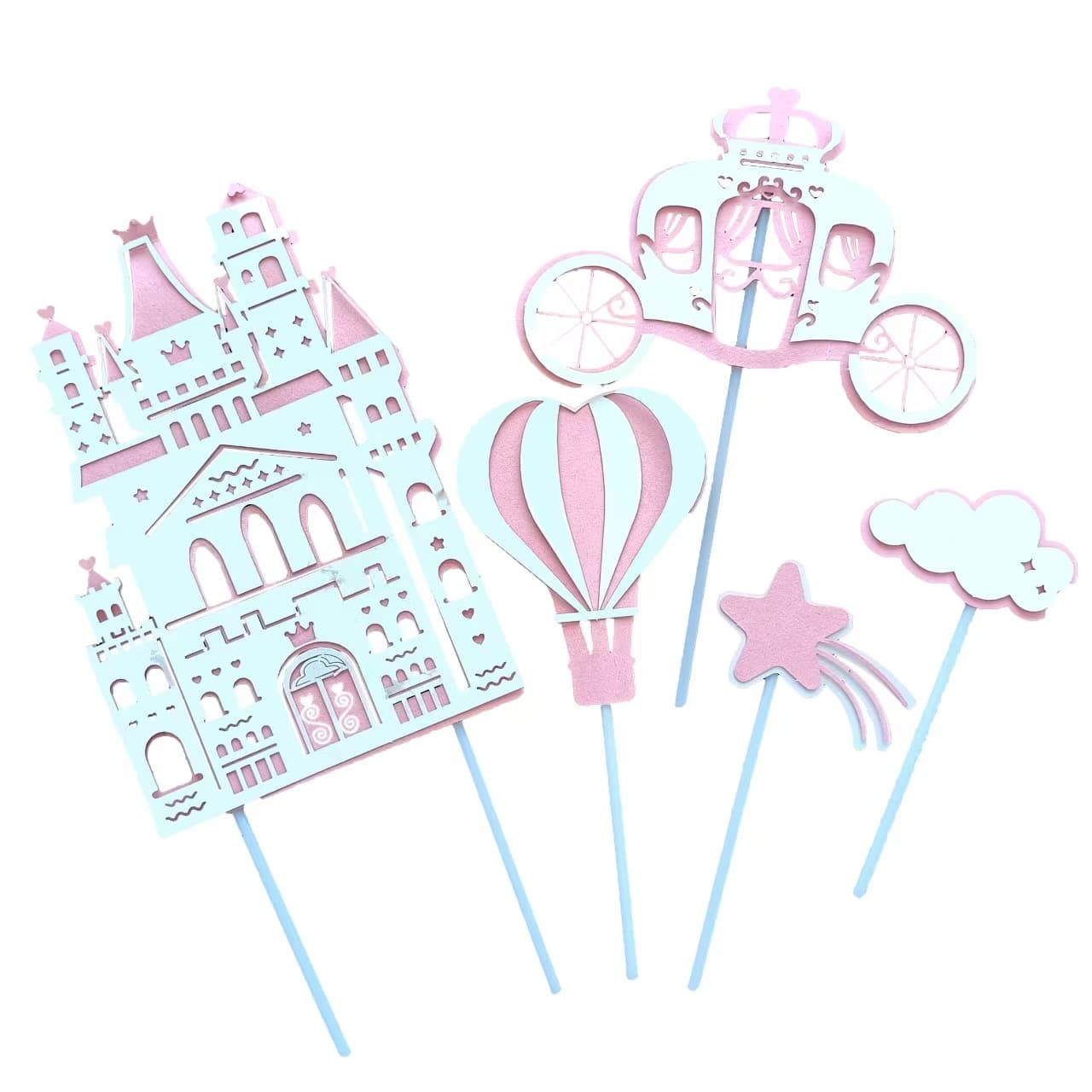 New cross-border castle cake decoration insert, princess-themed birthday cake insert with yellow, blue and pink theme.
