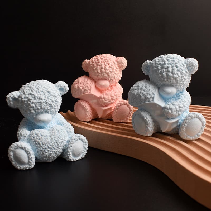 Barbara Holding Heart Rose Bear Mold Bouquet Bear Candle Bear Plaster Ornament Silicone