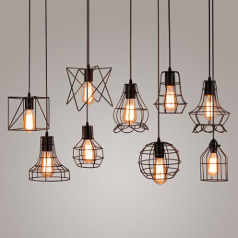 American LOFT Retro Iron Art Creative Bedroom Single-Head Lighting Minimalist Dining Pendant Light Living Room Iron Cage Factory Direct Wholesale