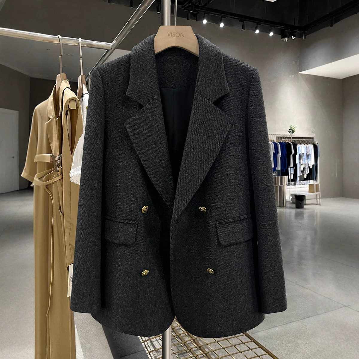 In Stock 6810 Dark Gray Wool Blend Blazer, Women's Autumn/Winter New Arrival Hepburn Style High-End Elegant Small Suit