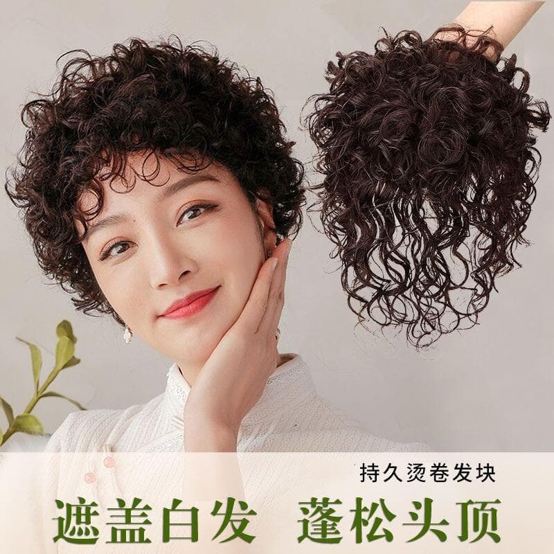 Women's Wig Topper Short Curly Hair Simulation Hairpiece Conceals Gray Hair Voluminous Cornrow Wool Curl Wig Patch