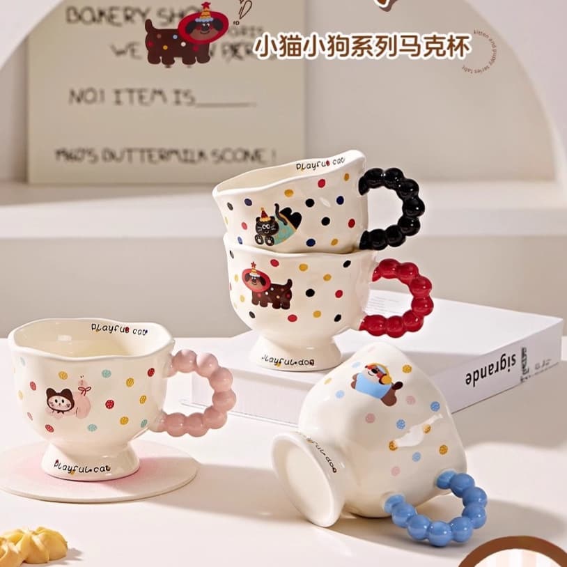 Jingdezhen Ceramic Mug, Home Cute Polka Dot Coffee Cup, Cartoon Creative Water Cup, Ceramic Breakfast Milk Cup