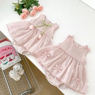 2026 Baby Summer Outfit Cute Bow Flower Sleeveless Romper Dress Crawling Suit for Girls Full Moon Banquet Princess Dress