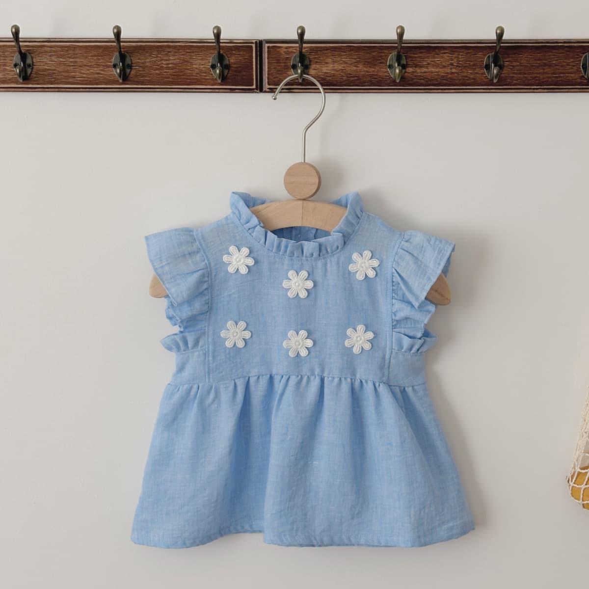 Children's Summer New Girls' Sweet Blue Lotus Leaf Dress Baby Girl Little Daisy Flower Dress Pastoral Style