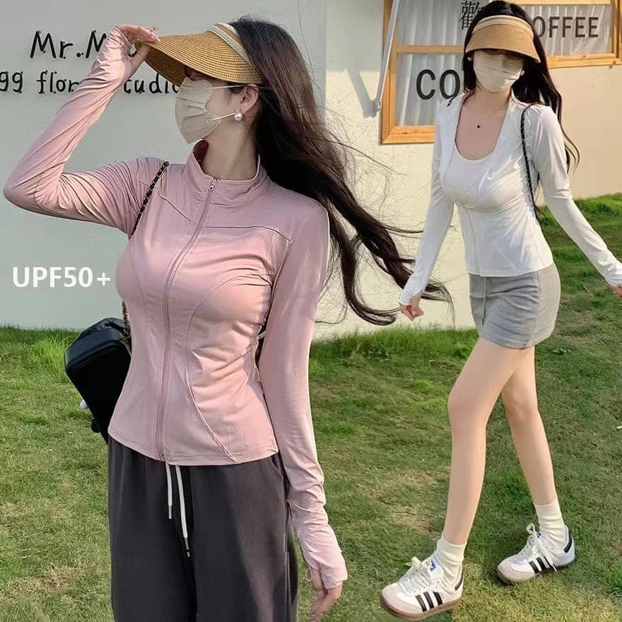 Yoga stand-up collar slim-fit ice silk sun protection clothing jacket summer sports anti-UV ice silk breathable yoga sun protection clothing
