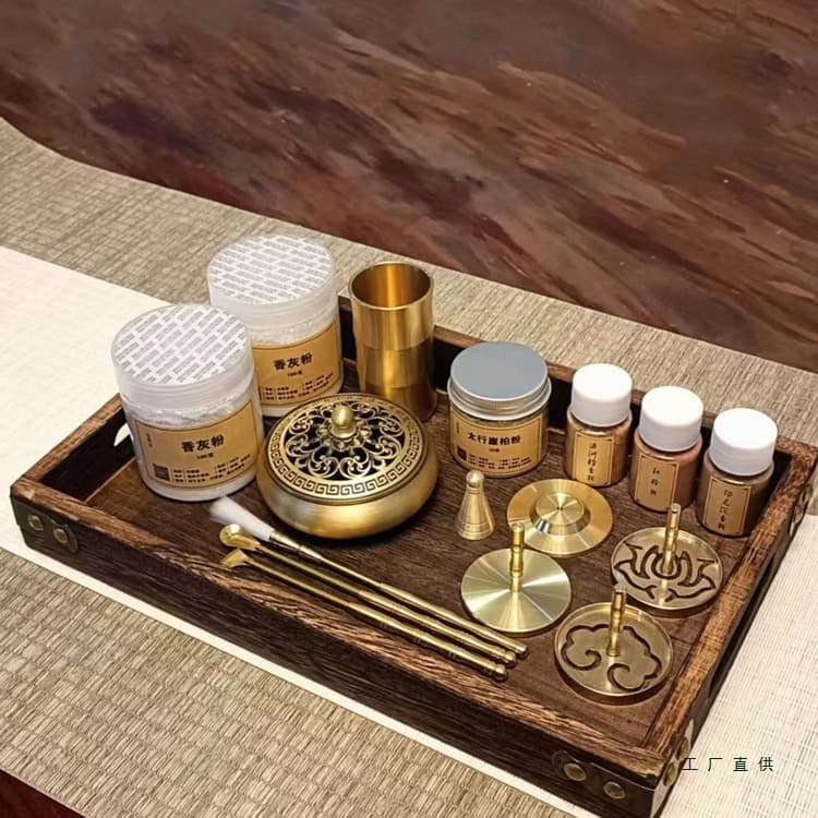 Copper incense seal set, seal incense burner, incense set, incense stick, incense ash, pressed incense shovel, incense spoon, incense powder, sandalwood, agarwood tray