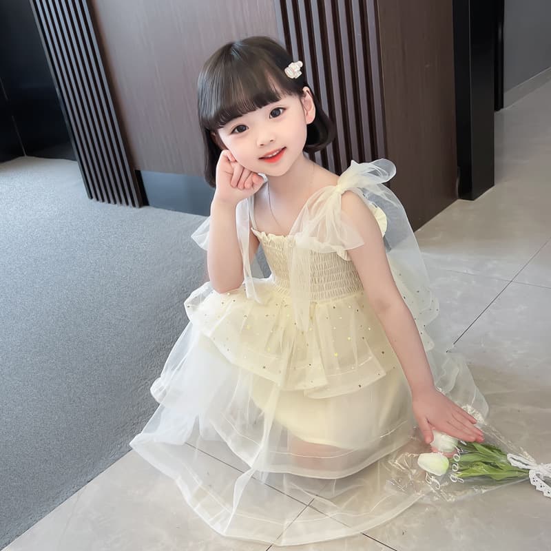 Baby Girl Summer Dress, Children's Strap Waist Mesh Dress, Princess Cake Dress for Girls