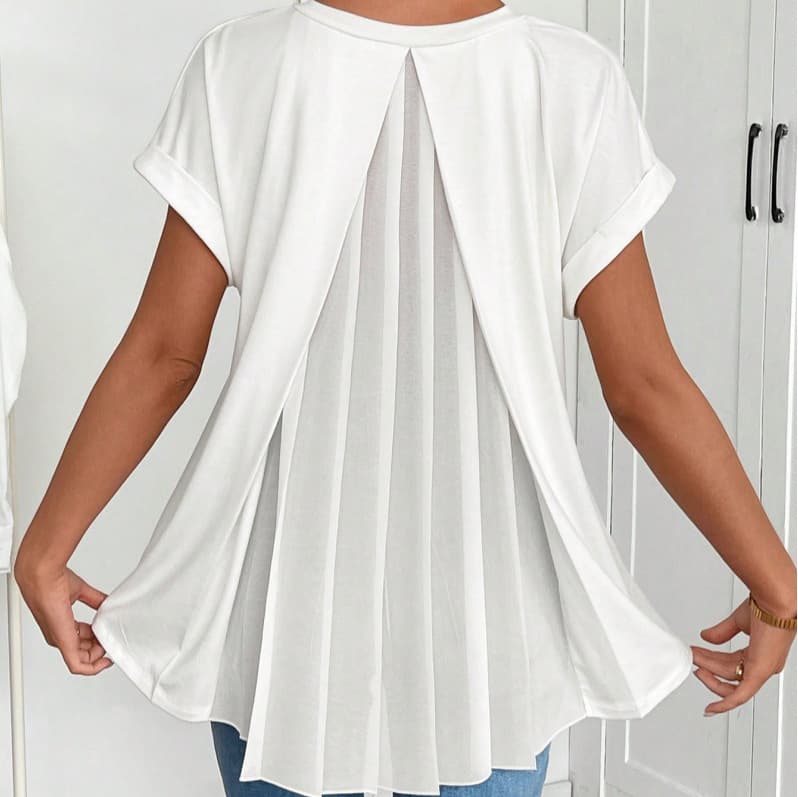 2026 Spring Women's Cross-Border Pleated V-Neck Short-Sleeve Top