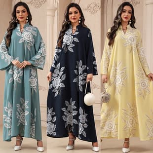 AB517 Cross-Border Long Dress Fashion Embroidered Women's Clothing Embroidery Stock Women's Pullover Long Dress