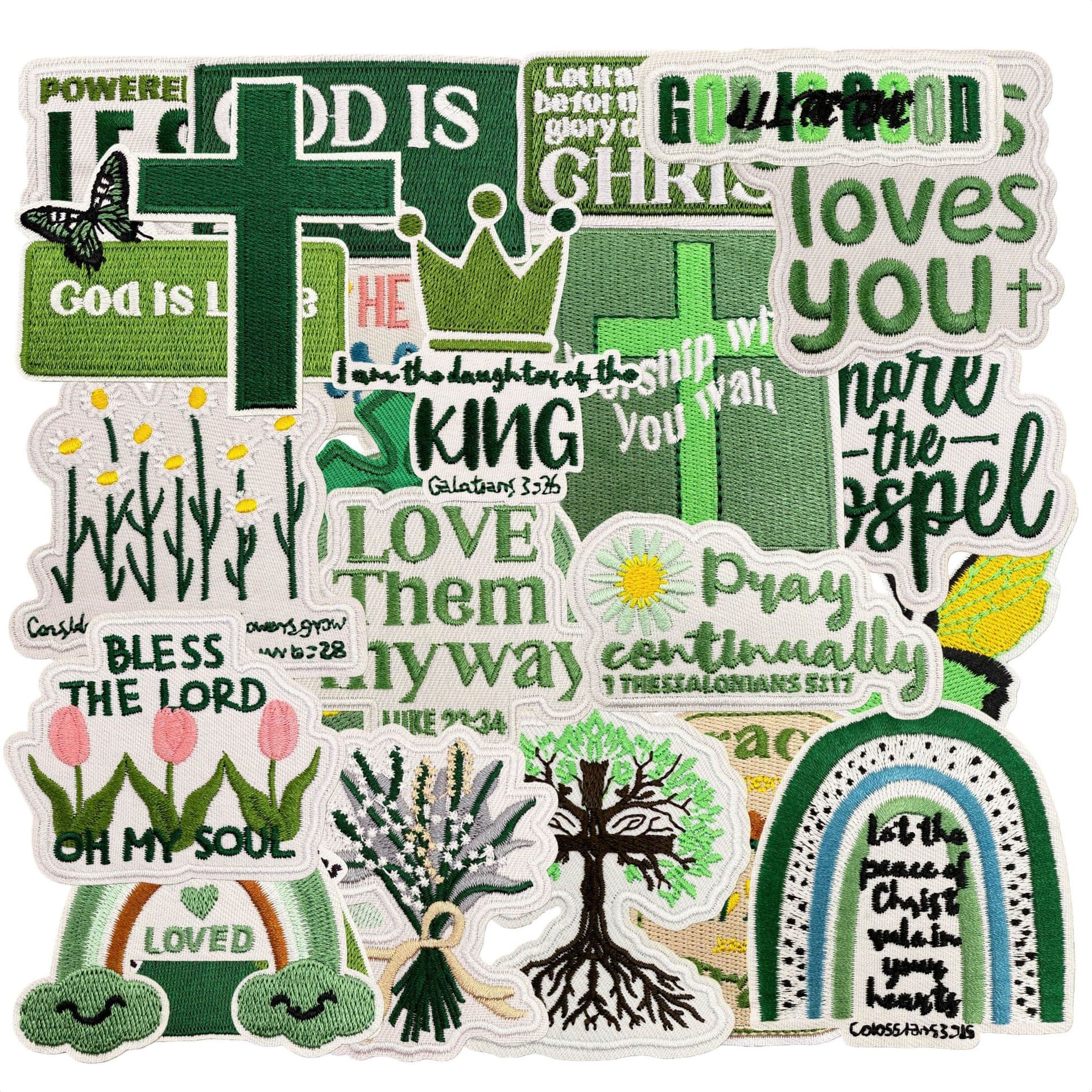Cross-Border Cartoon Inspirational English Embroidery Patch Green Hole Repair Decorative Patch Iron-On Badge Embroidery Label