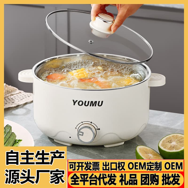 Multifunctional Electric Cooker, Household 304 Stainless Steel Hot Pot, All-in-One Pot for Dormitory Steaming, Boiling, Pan-Frying, Stir-Frying, Electric Steamer