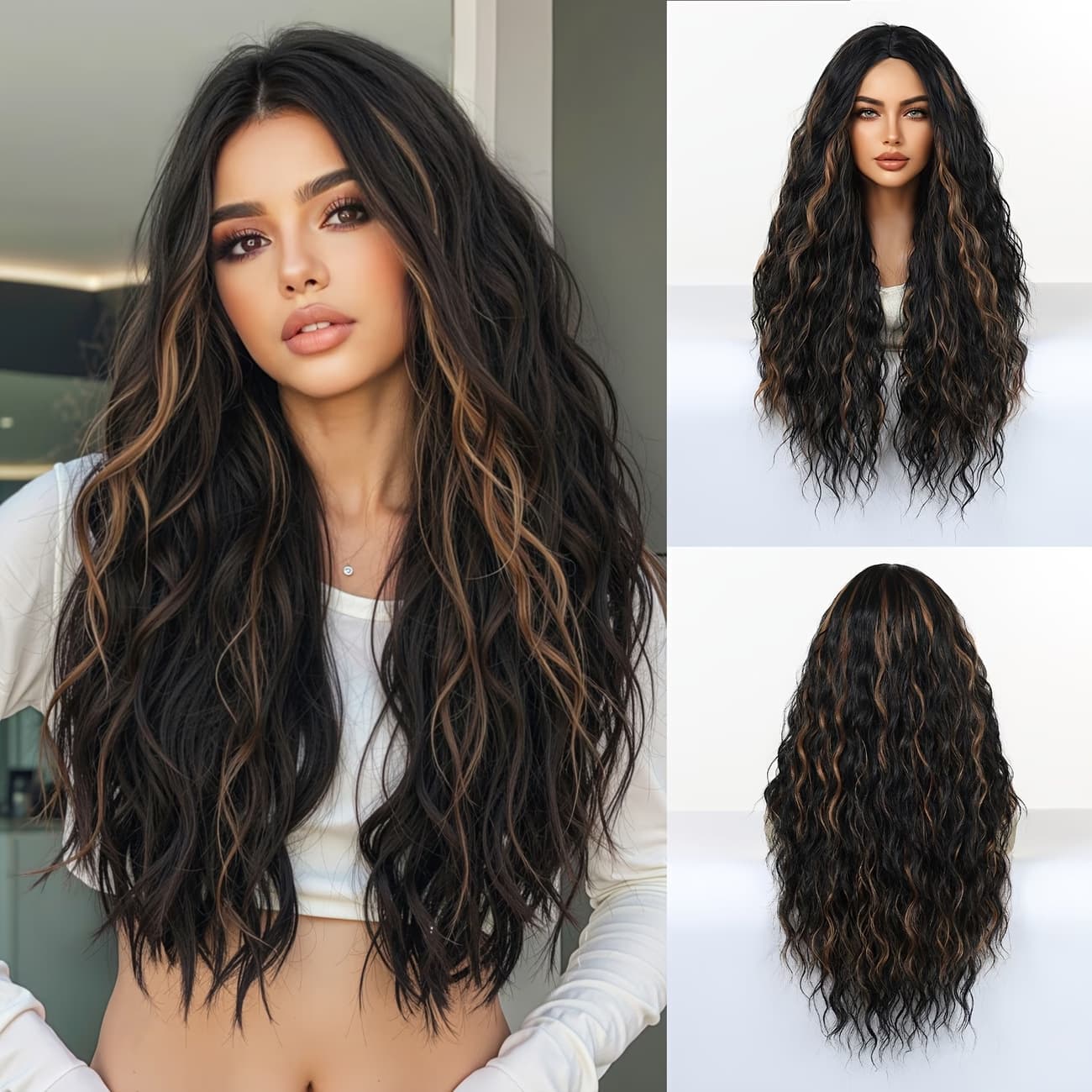 Women's Full Wig Braided Long Curly Hair Middle Part High Temperature Synthetic Fiber Machine Made Wigs