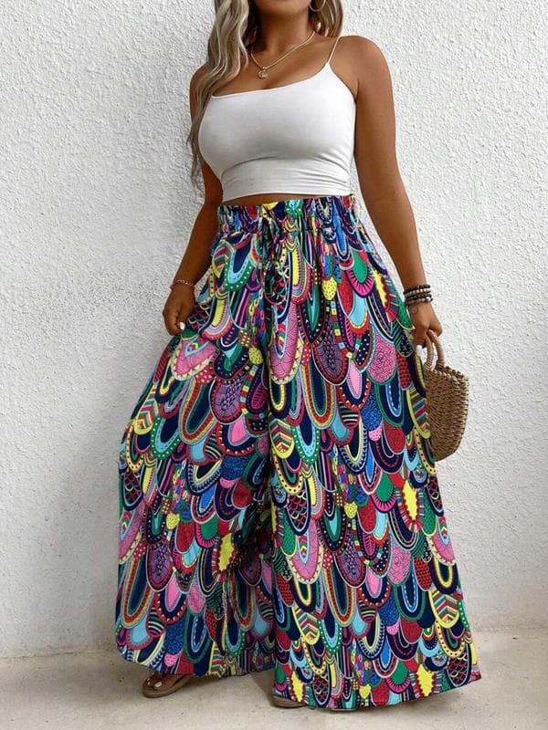 All Over Print Pants Boho Casual Comfy Wide Leg Trousers for