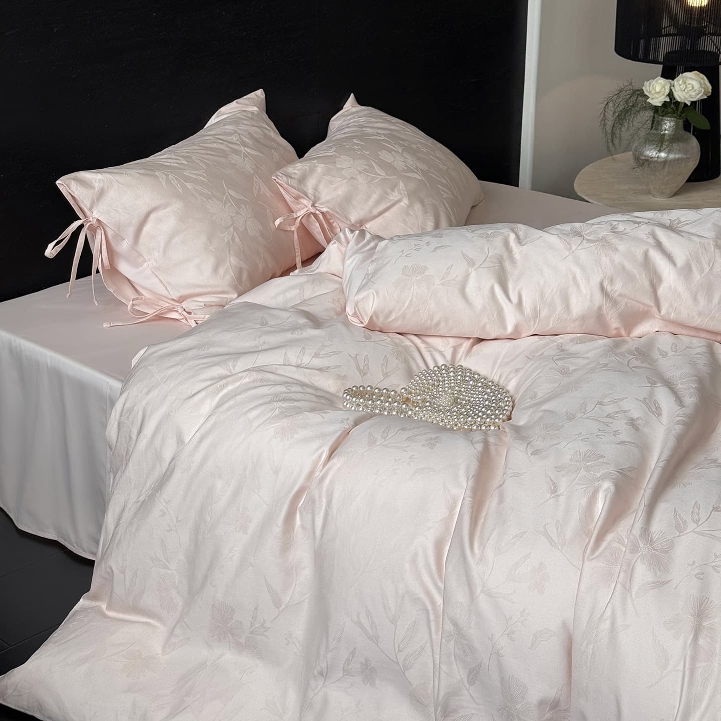 Ming Yuehan Textiles 100S satin jacquard long-staple cotton four-piece set rose flower quilt cover bedding