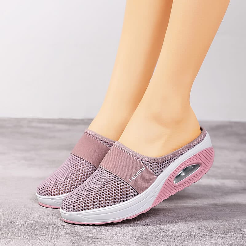 2023 Summer Women's Slip-on Walking Shoes, Lightweight Cross-border Closed-toe Hollow-out Half-Slippers, Mesh Upper