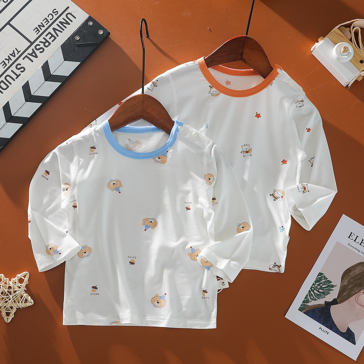 50 Sizes Modal Boneless Baby Long-Sleeve Pajamas, Thin Baby Tops, Homewear, Single Children's Long-Sleeve T-Shirt