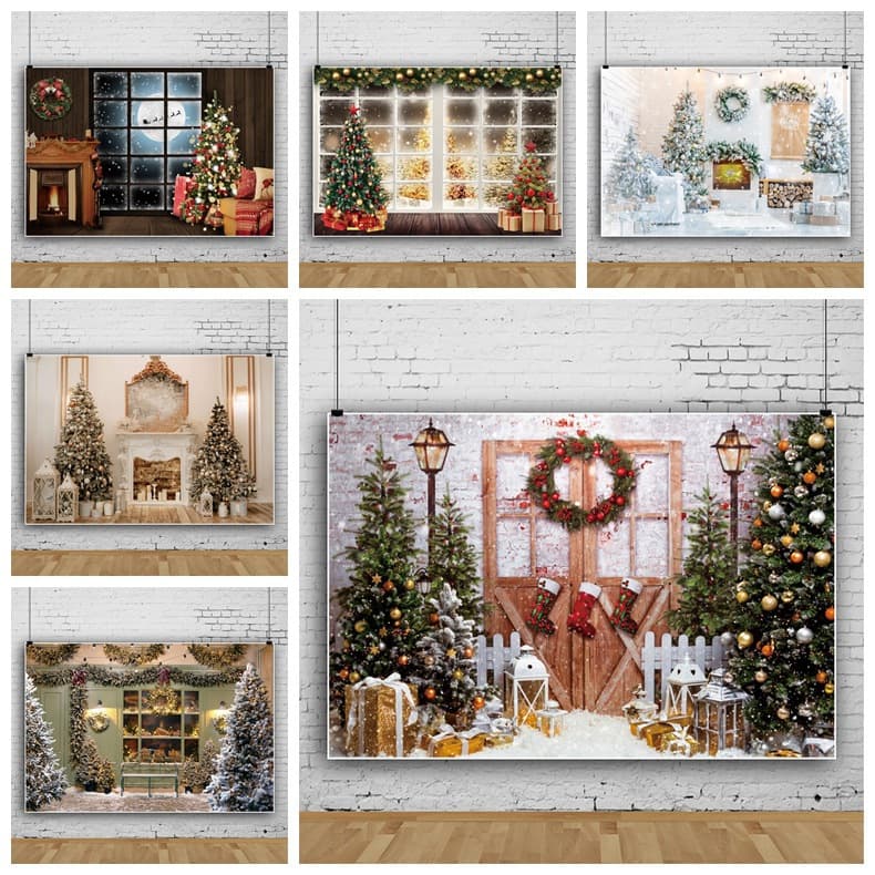Christmas Party Indoor Fireplace Colorful Lights Snowman Photo Prop New Style Photography Backdrop
