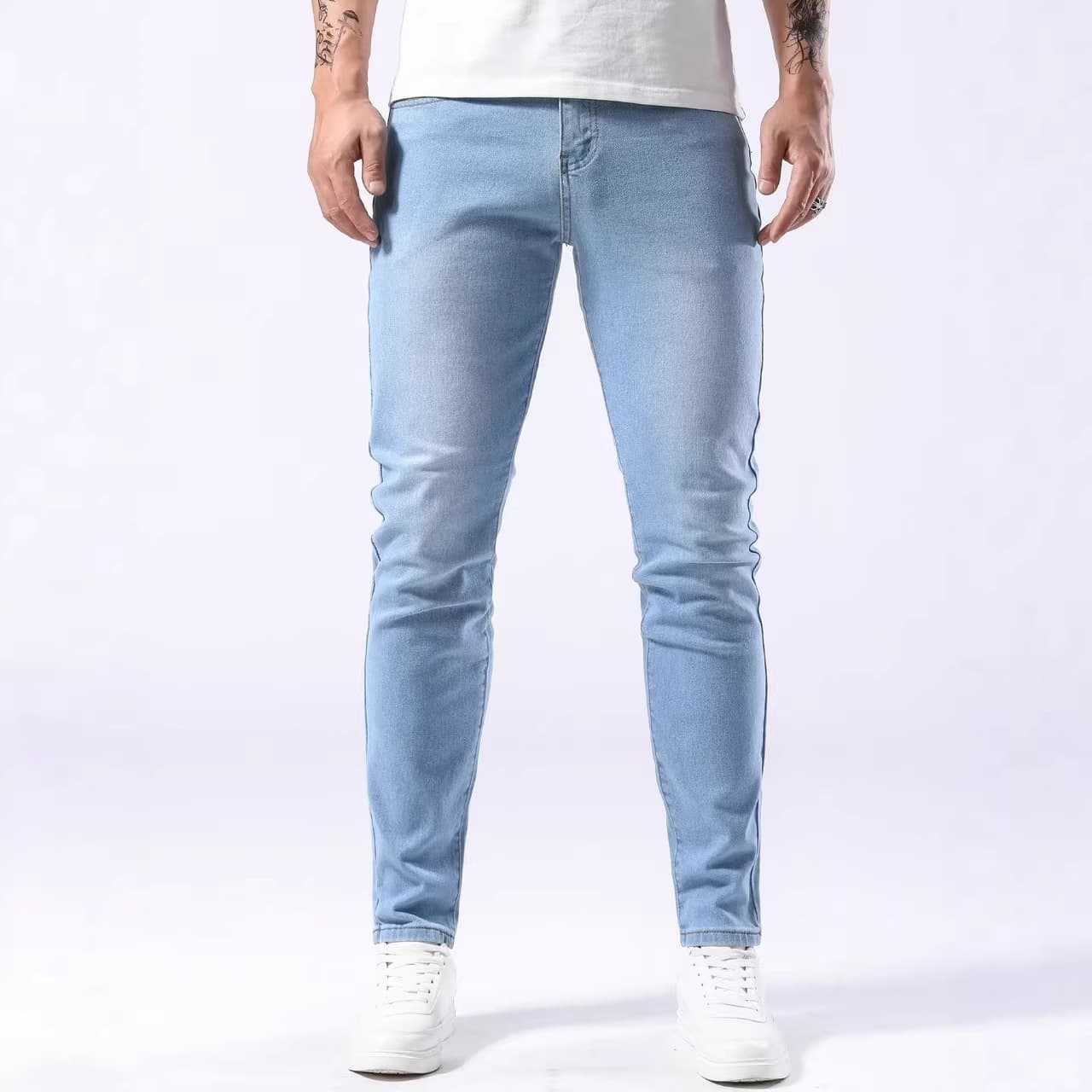 Men's Jeans, Stretchy, Simple, Slim-Fit, Light Blue, Slim-Fit Men's Trousers