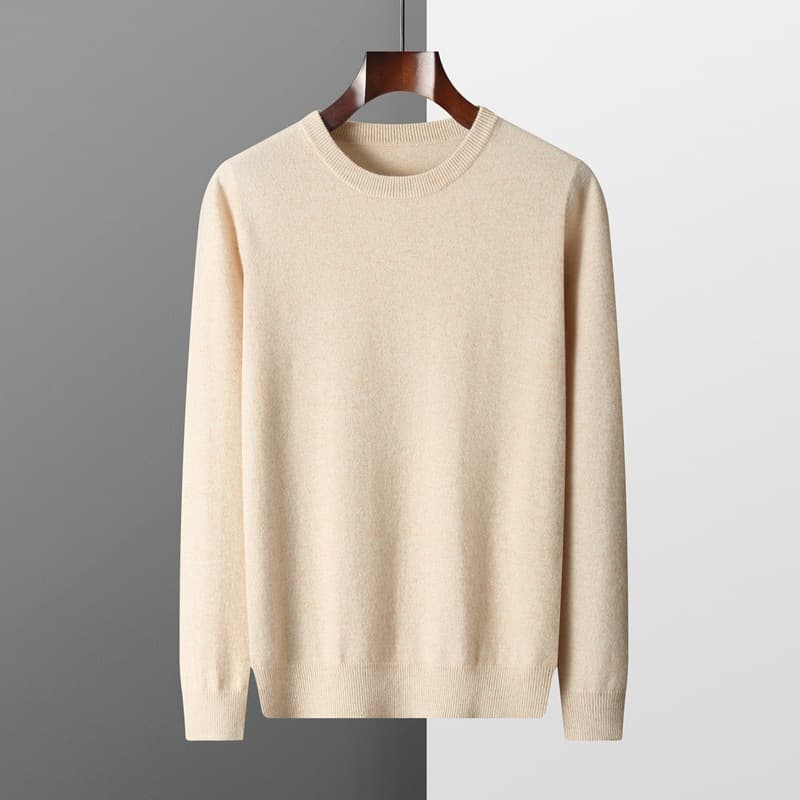 Men's Autumn Winter Knitted Long Sleeve Round Neck Wool Sweater Casual Breathable High Elasticity Color Fastness Base Shirt