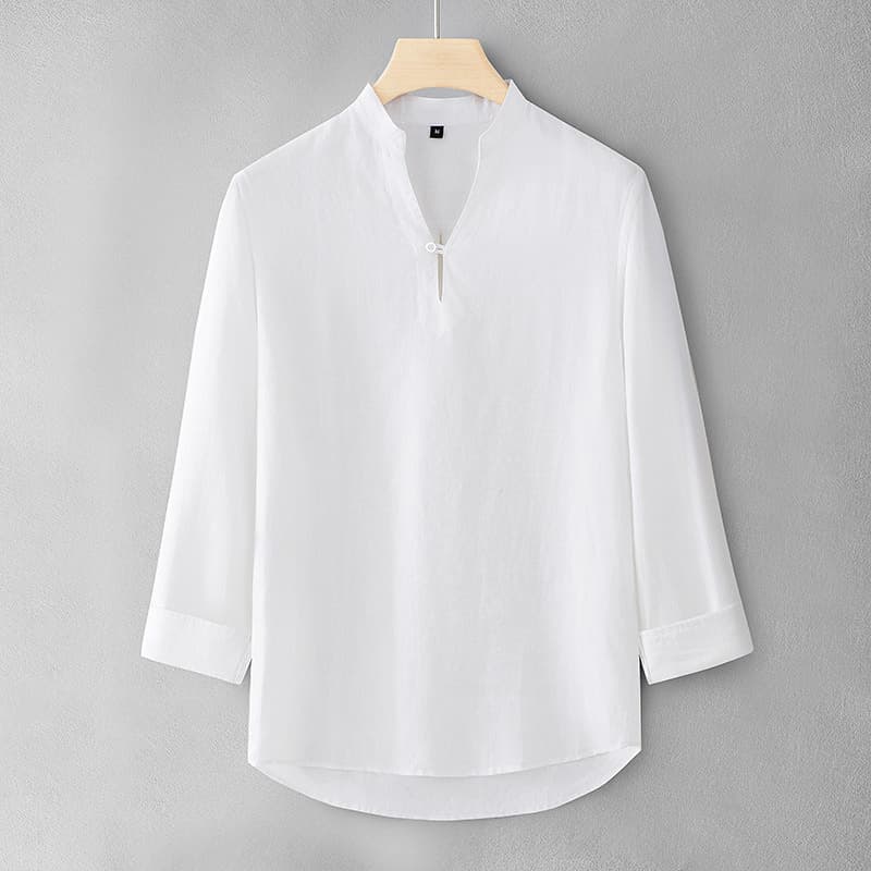 Linen Cotton Casual Loose Fit Shirt Men's Breathable Moisture Wicking Stand Collar Sleeveless Seven Sleeve Thin Body Basic Urban Summer