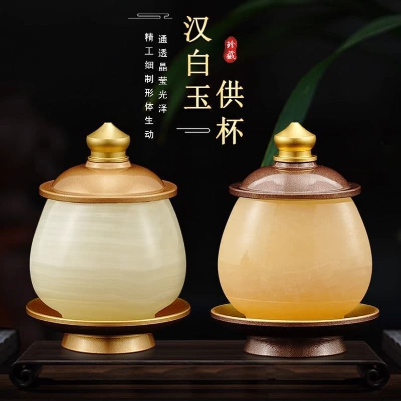 Lapis Lazuli Jade Alloy Water Offering Cup Household Worship Purification Vessel Buddha Water Cup Wealth Deity Holy Water Cup Decor