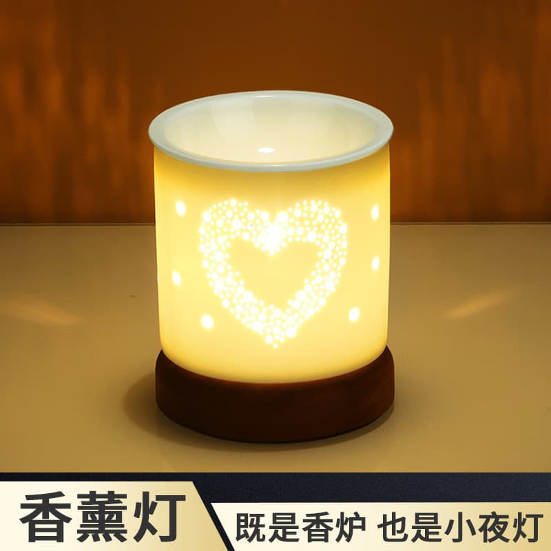 Electronic Incense Burner Plug-In Timed Aromatherapy Essential Oil Lamp High Temperature Baking Incense Burner Sapele Wood Ceramic Hollow Aromatherapy Burner