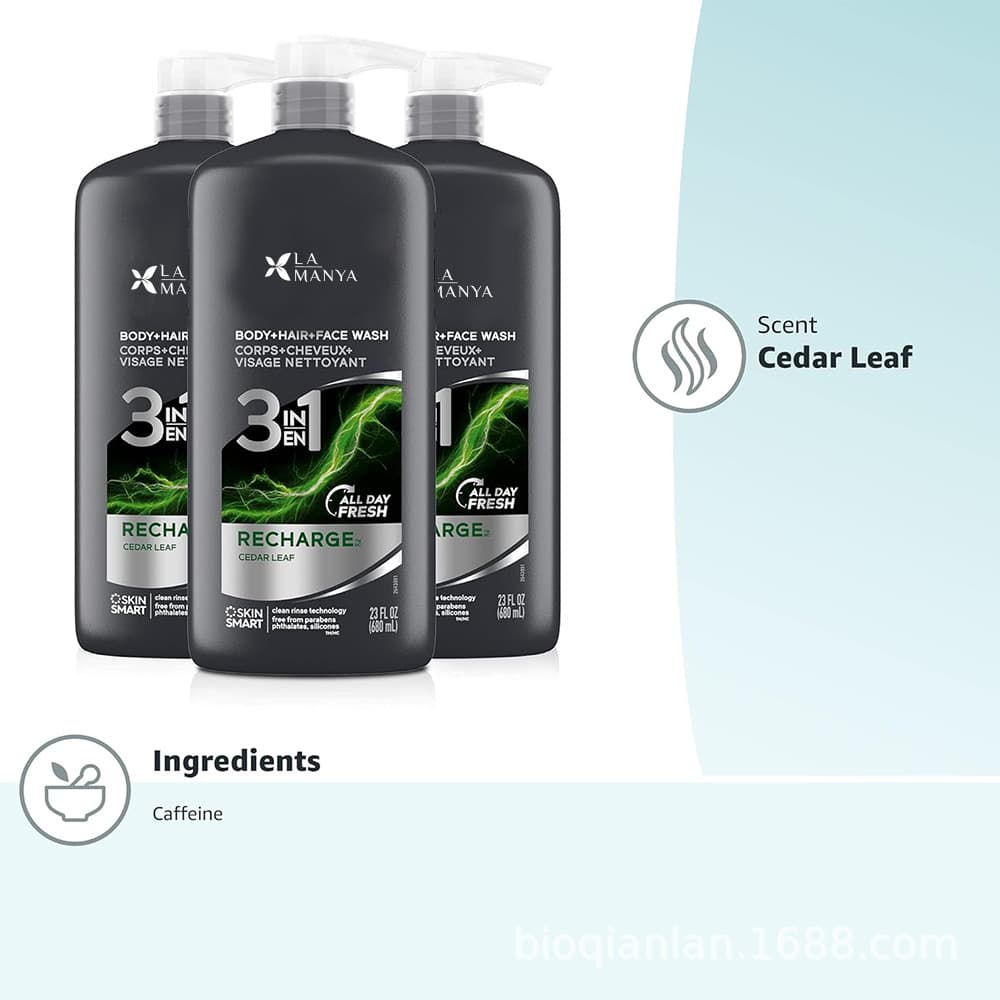 Export-only Men's 3-in-1 Shampoo, Body Wash, and Facial Cleanser - Body, Hair, and Face Cleansing Liquid