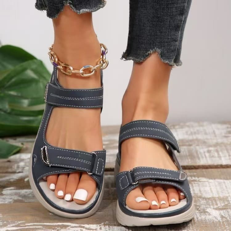 Summer 2024 New Women's Leather Sandals, Sporty Wedge Heel, Lightweight Velcro, Plus Size Slippers Wholesale