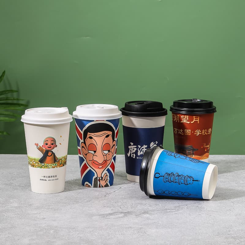 Double-walled paper cups, disposable cups for coffee and milk tea, custom-made logo thickened hollow paper cups for soy milk and cola.