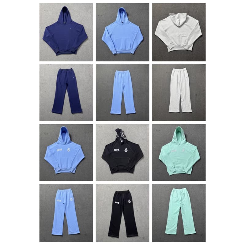 6PM Drill embroidered letters hip-hop plus velvet pullover hooded sweatshirt long sweatpants men's trendy sports suit jacket