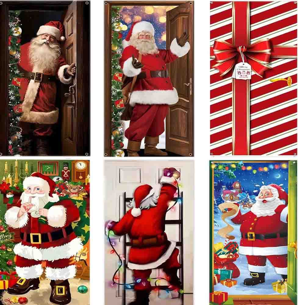 90*180cm Santa Claus gift box door width door cover decoration interesting background Christmas party home indoor and outdoor