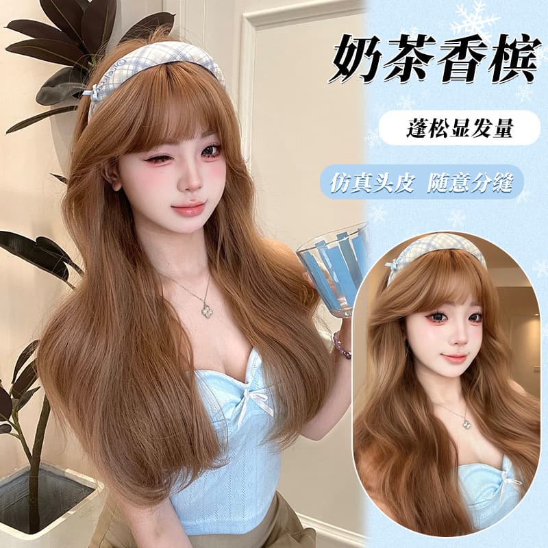 Zhanyan Wig Women's Long Hair Full Cap Style Fashionable Big Wave Long Curly Hair Natural Medium Long Hair Full Wig