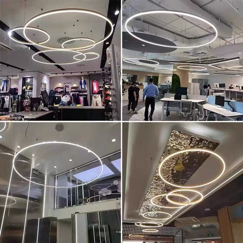 Aluminum Alloy Ring Light Circular Stainless Steel Round Gym Hotel Lobby Restaurant Beam-Mounted Aluminum Ring Pendant Light