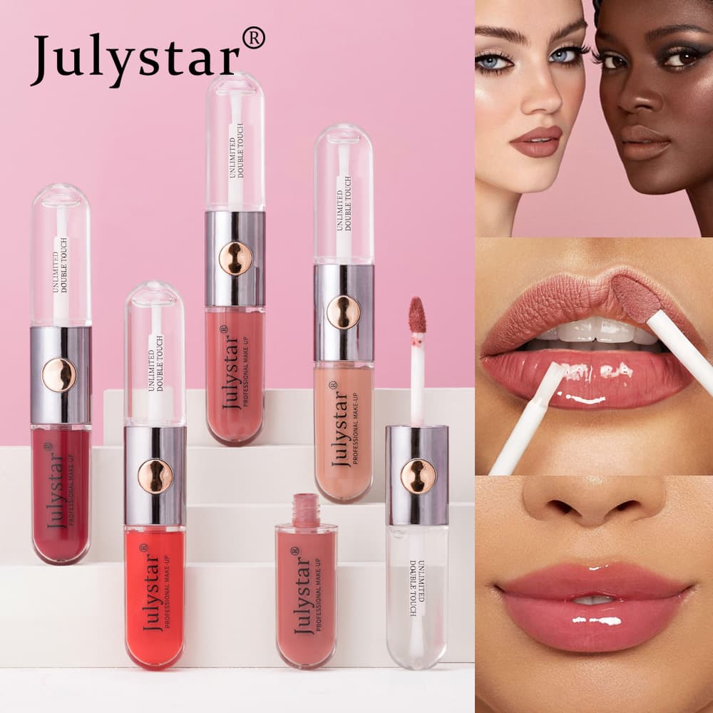 Cross-border Hot-Selling Makeup 2-in-1 Lip and Cheek Dual-Ended Lipstick Lip Gloss Long-Lasting Moisturizing Water Light Mirror Lip Glaze Foreign Trade Wholesale
