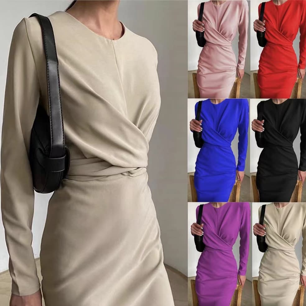 2025 European and American Elegant Long-Sleeve Dress for Women, Autumn French Vintage High-Waist Slimming A-Line Dress