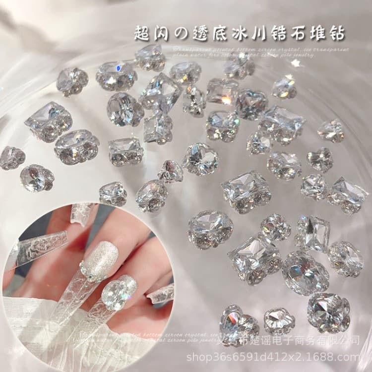 One-piece zircon stacked diamond finished nail art jewelry, high-end handmade stacked diamond ball, flash full of diamonds, large right-angle nail drill