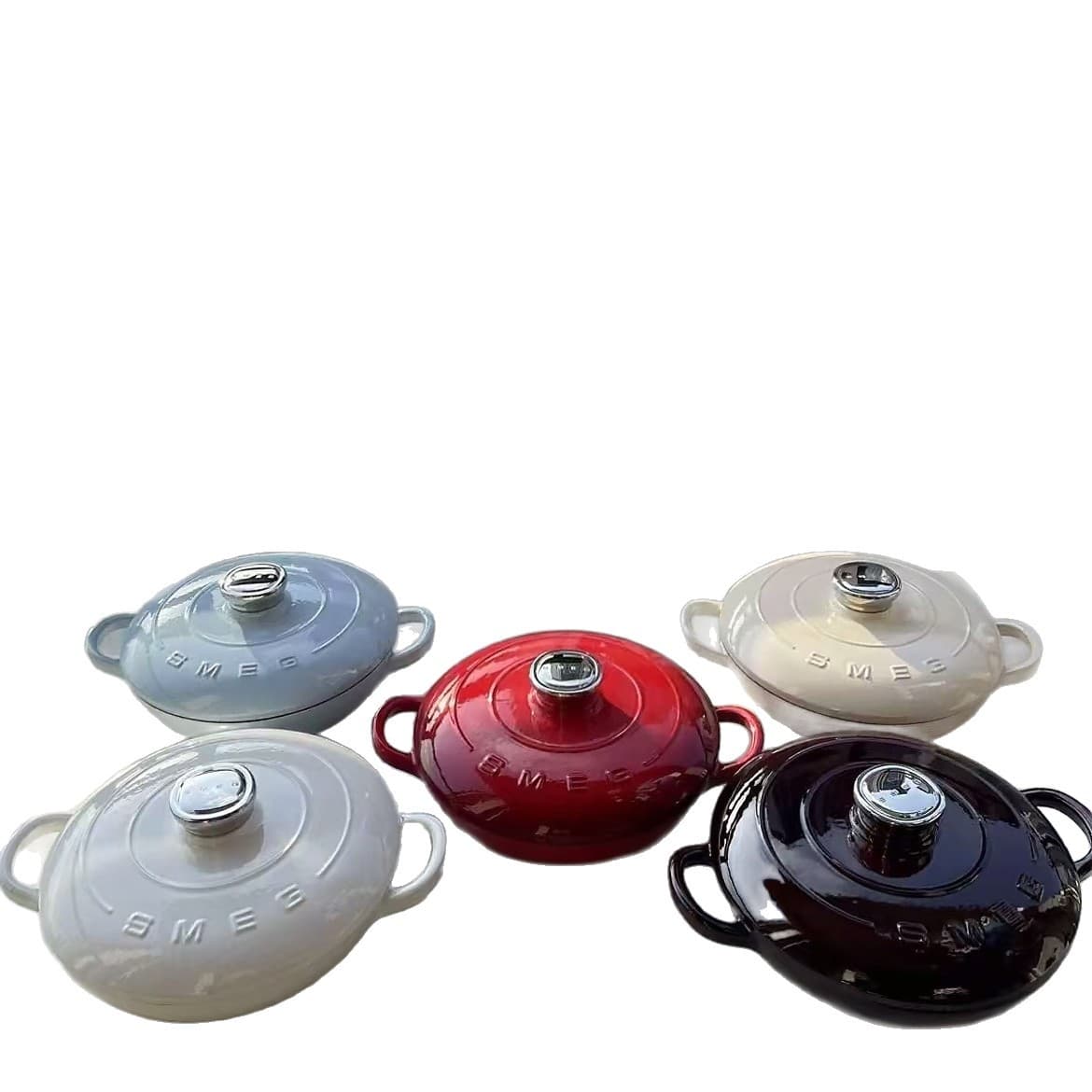 Smeg Enamel Pot 26cm 2.2L, Retro Cast Iron Pot with Lid, Suitable for Gas and Induction Cooktops, Rice Cooker