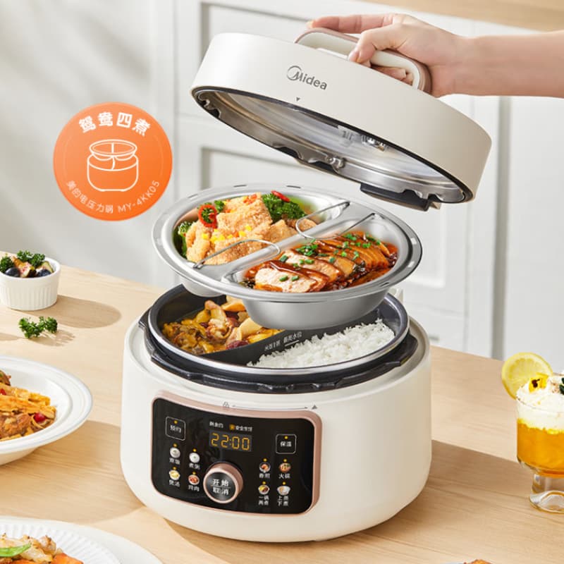 Midea Electric Pressure Cooker with Dual Inner Pot, 4L Household Pressure Cooker, Knob Control, Soup Cooking MY-4KK05 Rice Cooker