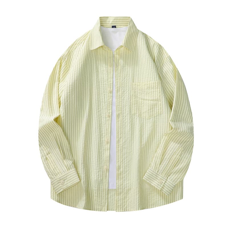 Fashionable young men's new style fresh pinstripe shirt men's loose Hong Kong style thin shirt trendy men's tops