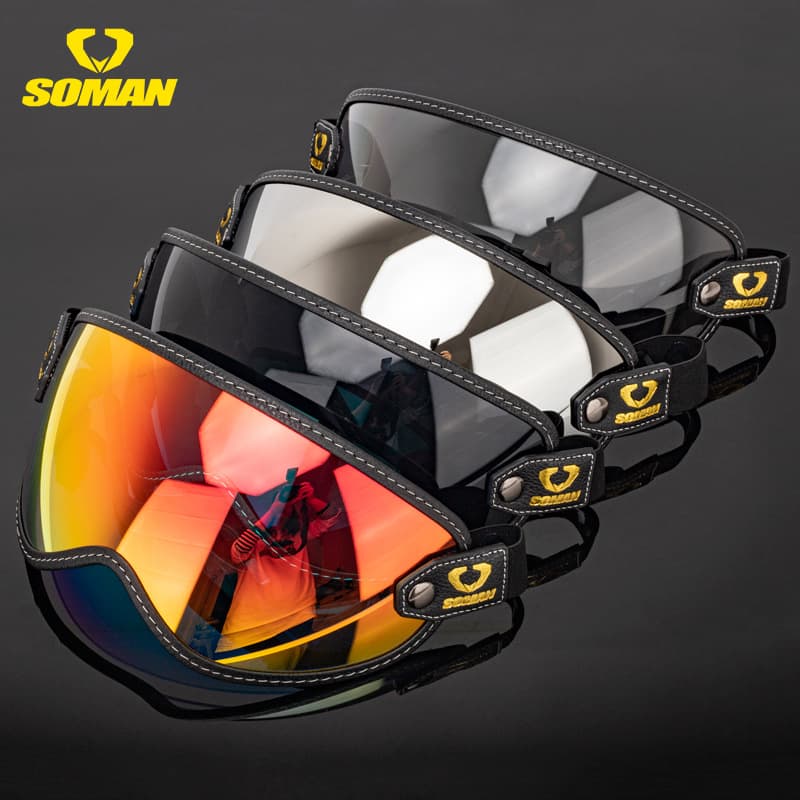 SOMAN Retro Motorcycle Off-Road Helmet Goggles Windproof Lens Strap-Type Lens T7 Universal Lens